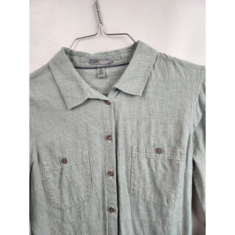 Horny Toad Green White Organic Cotton Button Back Long Sleeve Shirt XS - Picture 2 of 7